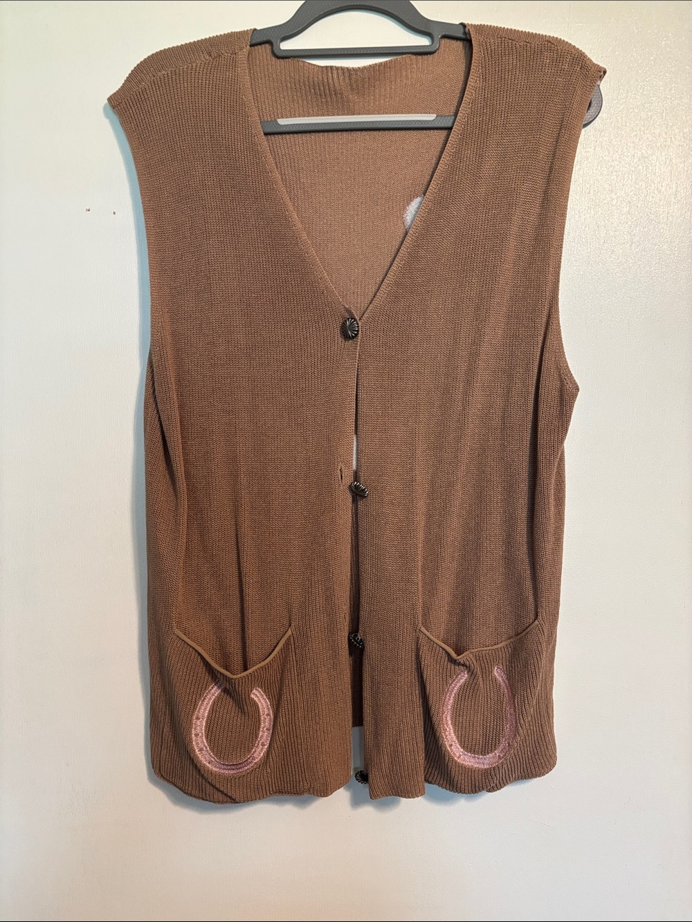 Women's Brown Sleeveless V-Neck Button Front western sweater vest